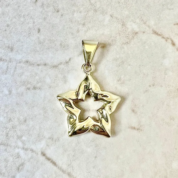 复古手工18K黄金星形吊坠