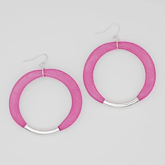 Fuchsia Mesh Hoop Earring