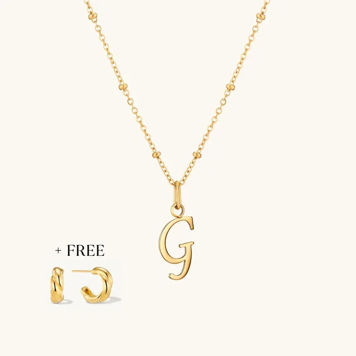G Script Initial Necklace + FREE Allure Hoops Gold