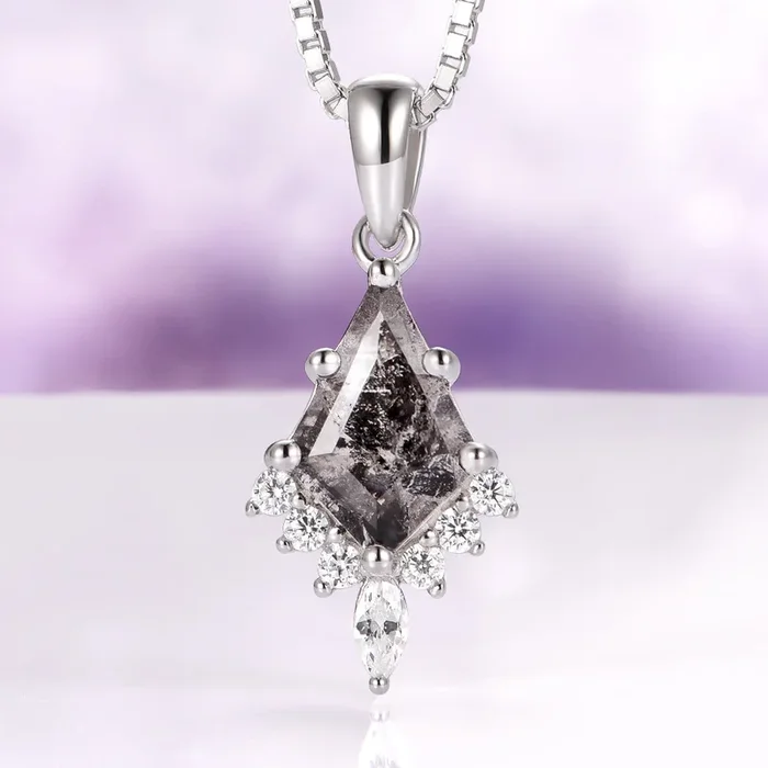Galaxy Raw Salt & Pepper Diamond (Herkimer Diamond) Pendant Necklace in Sterling Silver