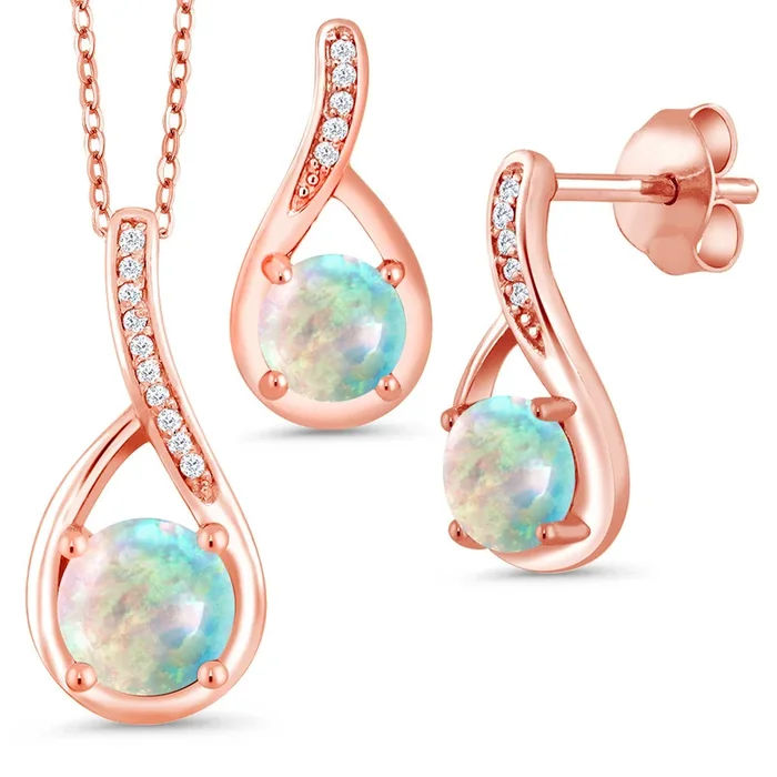 Gemstone Birthstone and Diamond Pendant Earrings Jewelry Set for Women | 18K Rose Gold Plated Silver | 18 Inch Chain | Jewelry Gifts for Her Mom Wife