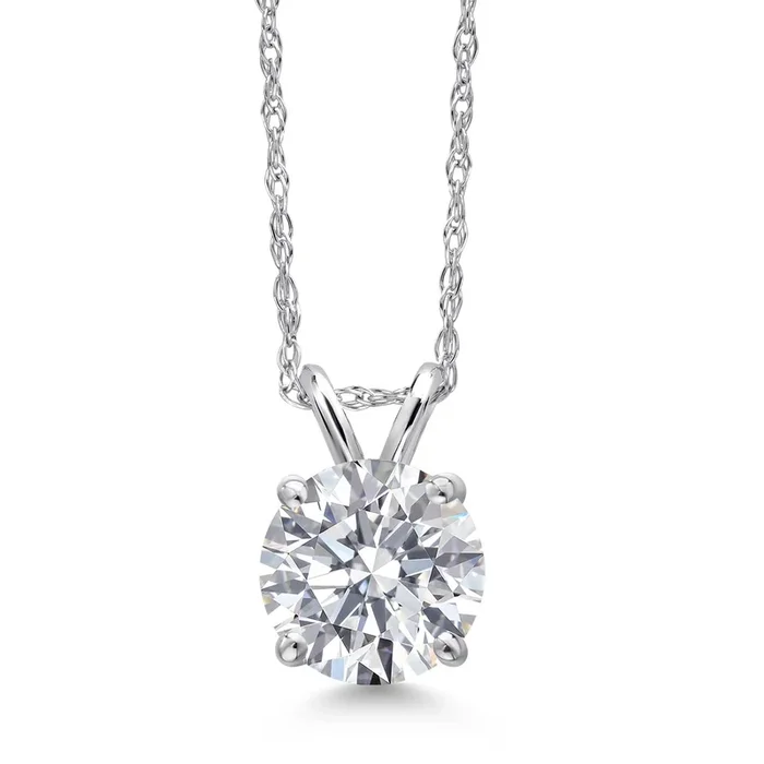 Gemstone Birthstone Pendant Necklace in 10K White Gold | Round 6.5MM | Gold Necklace for Women | With 18 Inch Chain | Fine Jewelry Gifts for Her Mom Women Wife