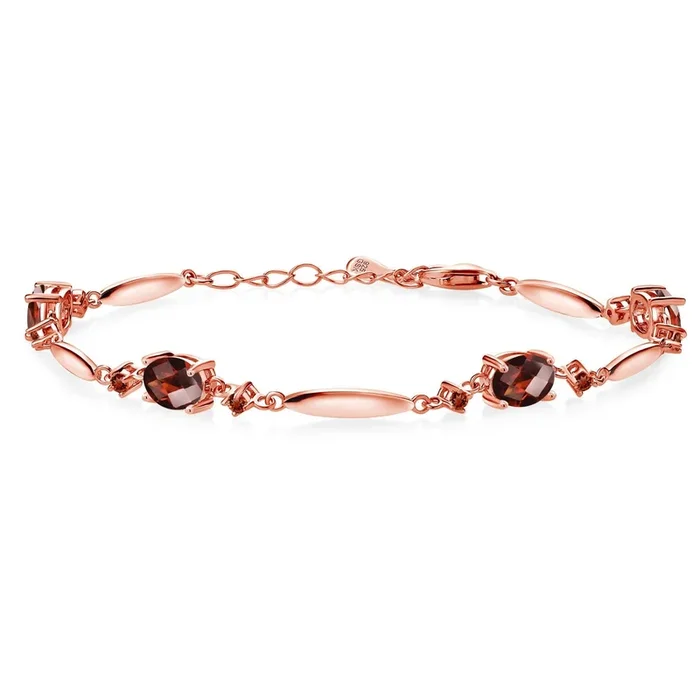 Gemstone Birthstone Tennis Bracelet For Women | 18K Rose Gold Plated Silver | Oval 7X5MM and Round 2MM | 6 Inch + 1 Inch Extender | Fine Jewelry for Her Mom Wife