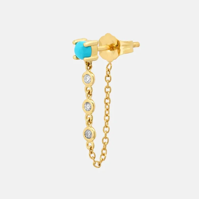 Gemstone Stud with Diamond Chain