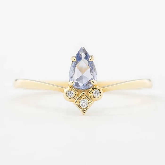 Genevie Ring – 0.35ct Teardrop Unheated Blue Sapphire (One of a kind)