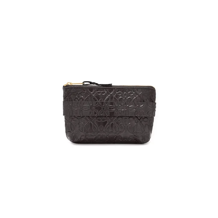 Genuine Leather Black Embossed Strap Pouch