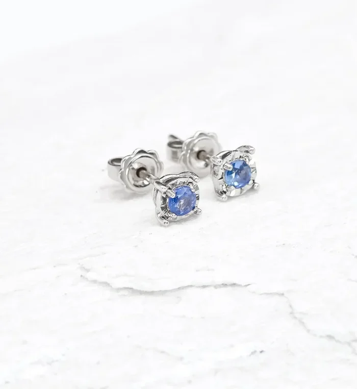 Genuine Sapphire Studs – Minimalist Gold Earrings – Solid Gold Sapphire Studs
