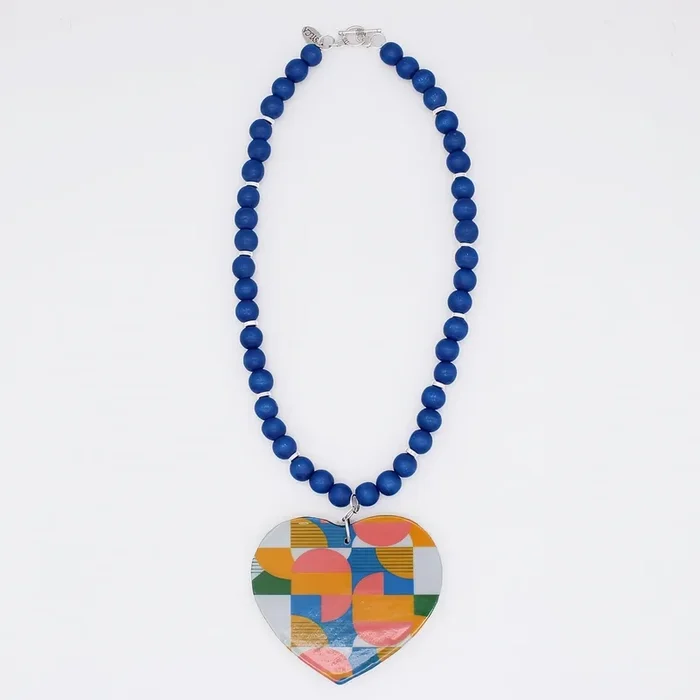 Geometric Decoupage Heart Necklace