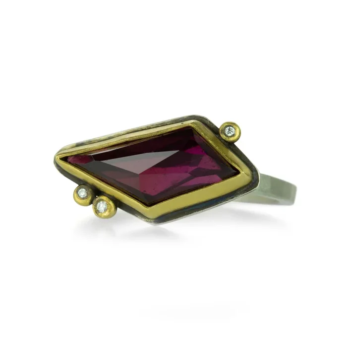Geometric Rhodolite Garnet Ring