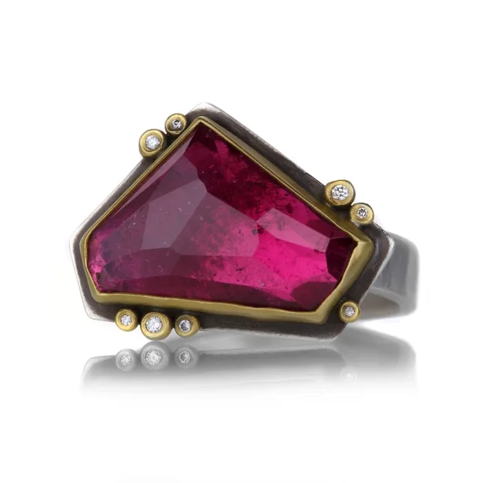 Geometric Rose Cut Pink Tourmaline Ring