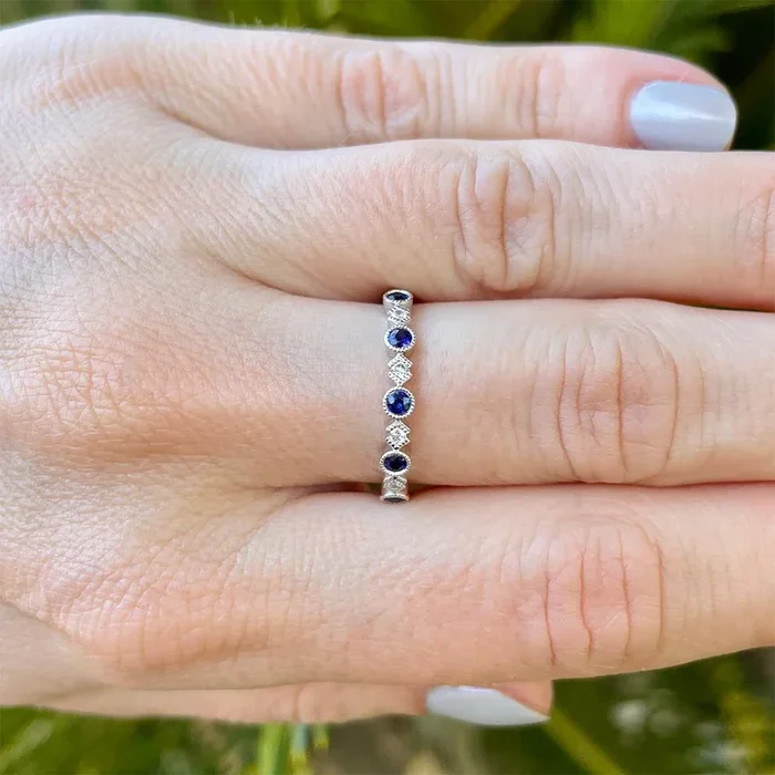 Geometric Sapphire & Diamond Stacking Ring in 14k White Gold