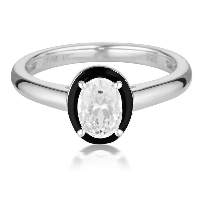 Georgini Reflections Sterling Silver Black enamel Oval Ring