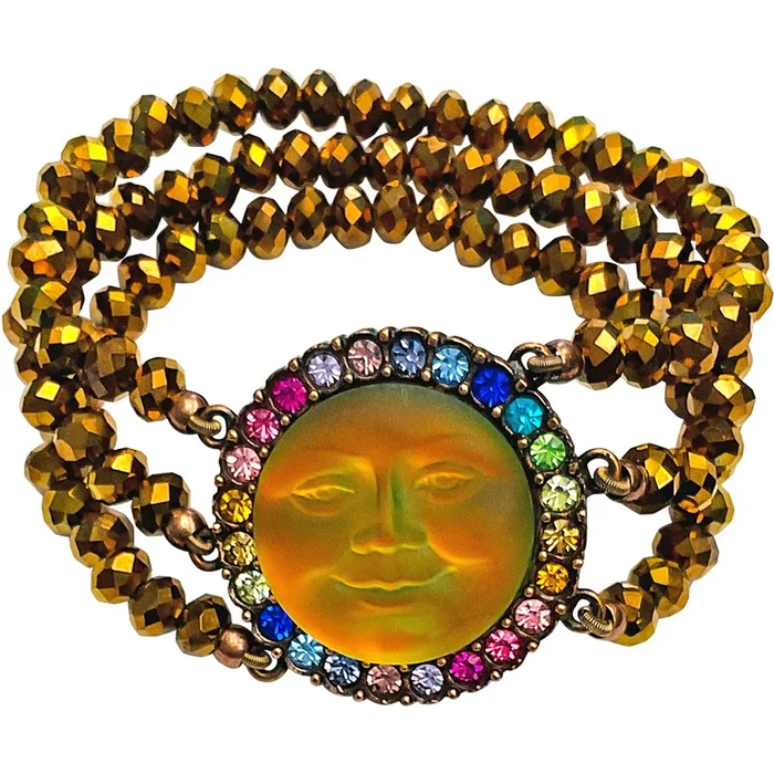 Glass Seaview Moon 3 Strand Beaded Stretch Bracelet (Copper Ox/Iridis)