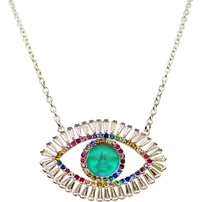 Glass Seaview Moon Angel Eye Necklace (Sterling Silvertone)