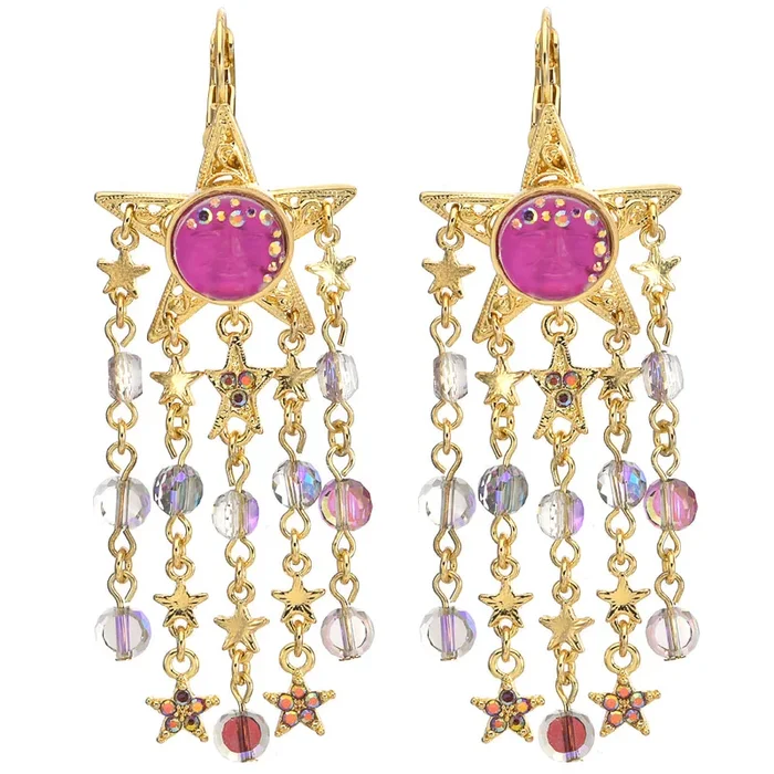 Goddess Illusion Fantasia Starlight Leverback Earrings (Goldtone/Magenta)