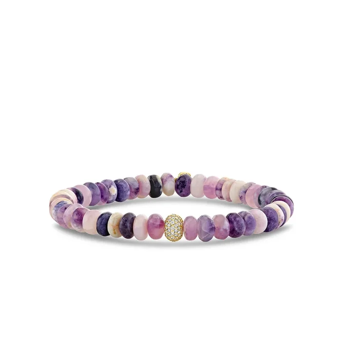 Gold & Diamond 6mm Pave Rondelle Bead on Purple Opal