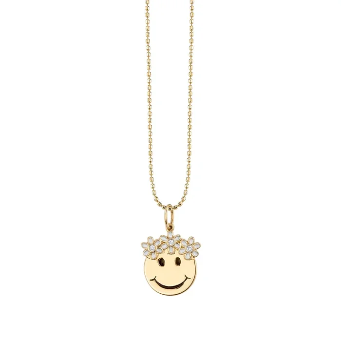 Gold & Diamond Flower Power Happy Face Charm