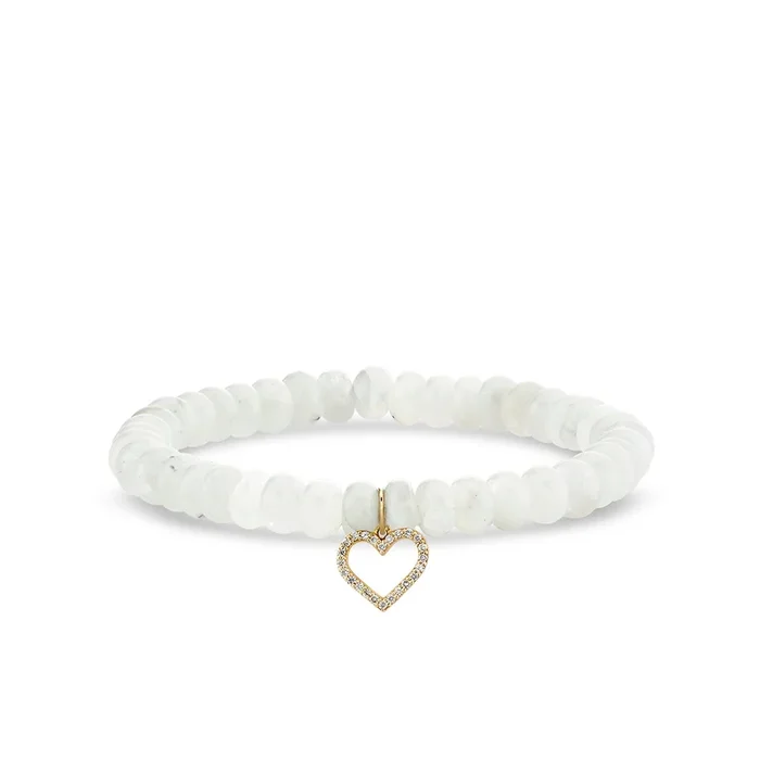 Gold & Diamond Heart on Rainbow Moonstone