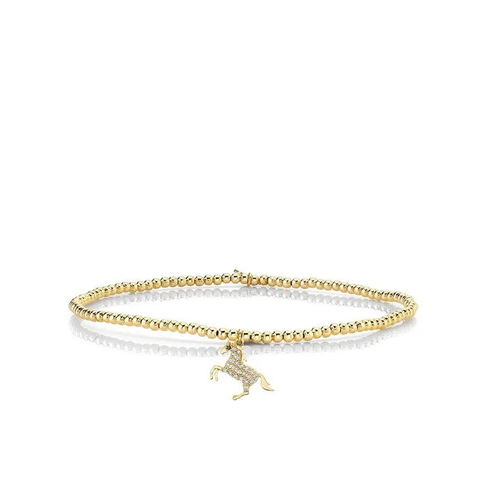 Gold & Diamond Small Horse on Gold Beads