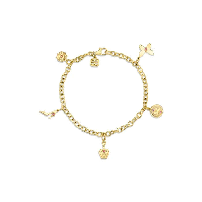 Gold & Pink Sapphire Wicked Glinda Multi Charm Bracelet