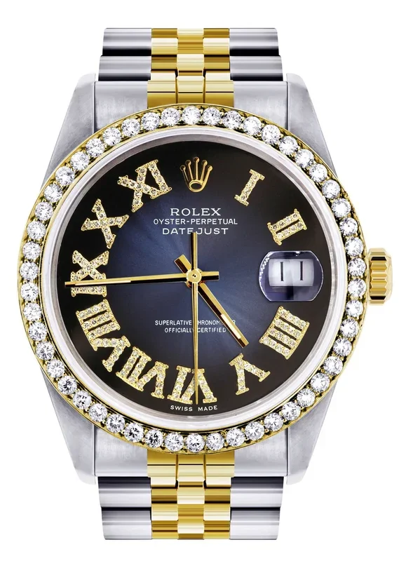 Gold & Steel Rolex Datejust Watch 16233 for Men | 36Mm | Blue Black Roman Dial | Jubilee Band