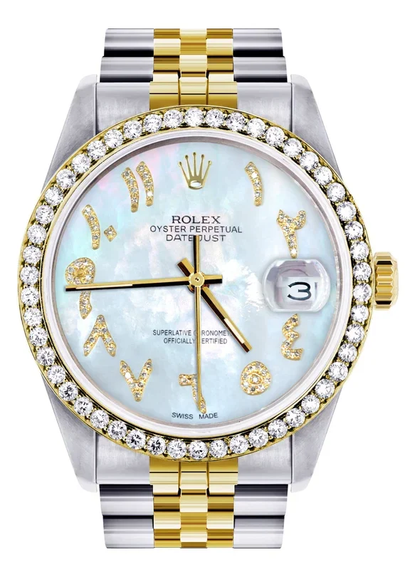 Gold & Steel Rolex Datejust Watch 16233 for Men | 36Mm | Mother of Pearl Arabic Diamond Dial | Jubilee Band