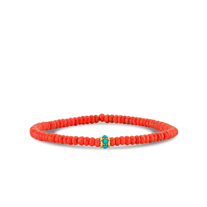 Gold & Turquoise Scallop Rondelle on Red Sea Bamboo