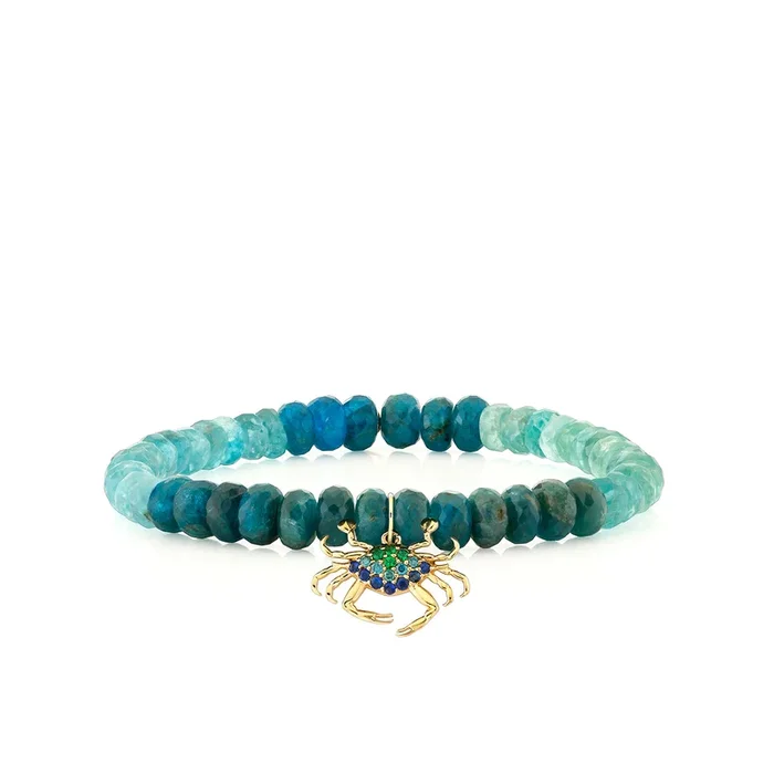 Gold, Blue Diamond, Sapphire & Emerald Large Crab on Shade Apatite