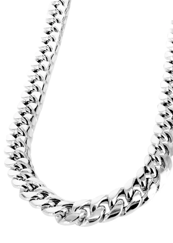 Gold Chain – Mens Semi Solid Miami Cuban Link Chain 10K/14K White Gold