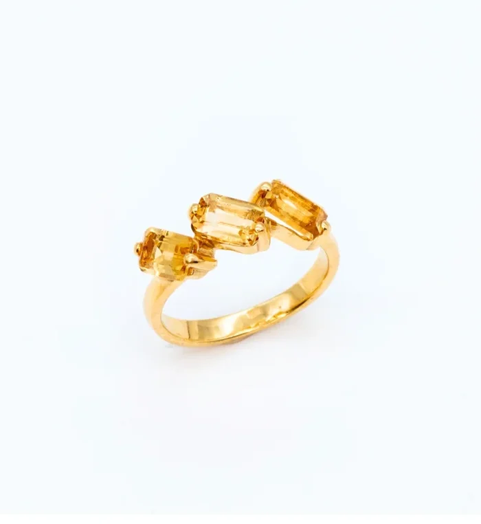 Gold Citrine Baguette Slanted Ring