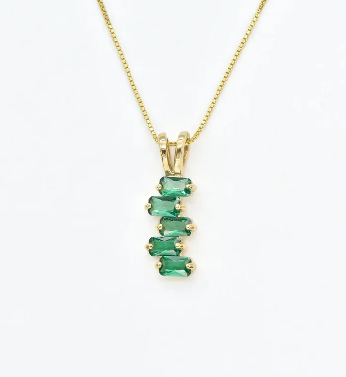 Gold Emerald Baguette Pendant, Created Emerald Pendant, May Birthstone Pendant