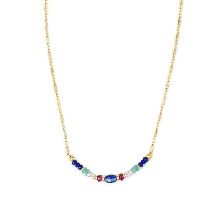 Gold Filled Beaded Necklace – Lapis & Pearl