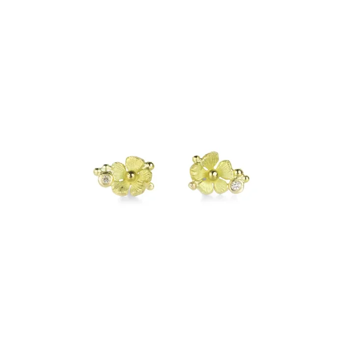 Gold Floral Studs with Diamonds