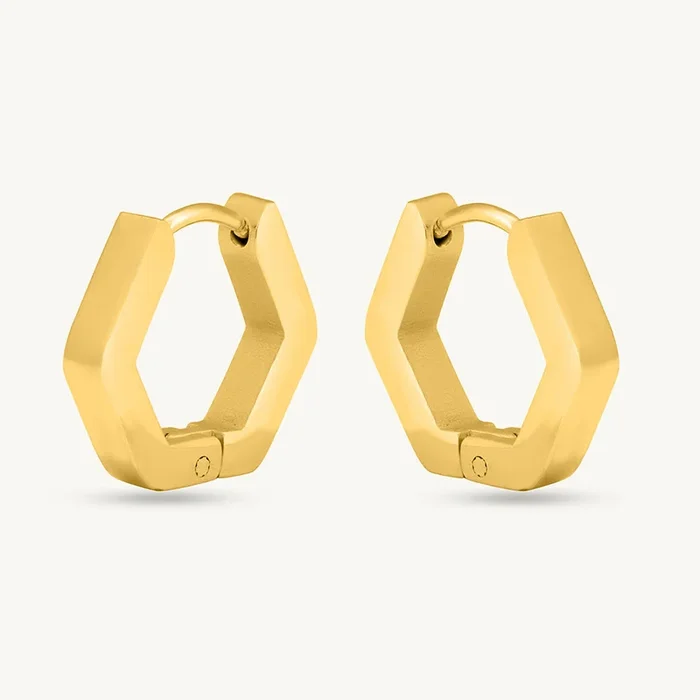 Gold Hexagon Huggie Hoop Earrings
