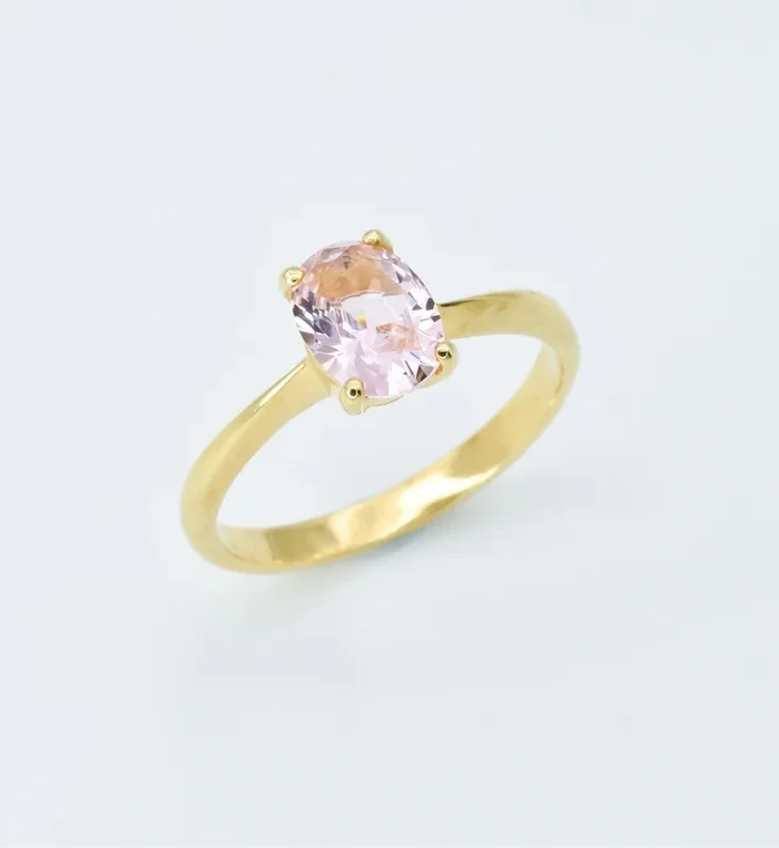 Gold Morganite Ring, Pink Solitaire Ring, Oval Morganite Ring