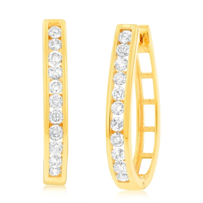 Gold Plated Sterling Silver 1 Carat Diamond Hoop Earrings