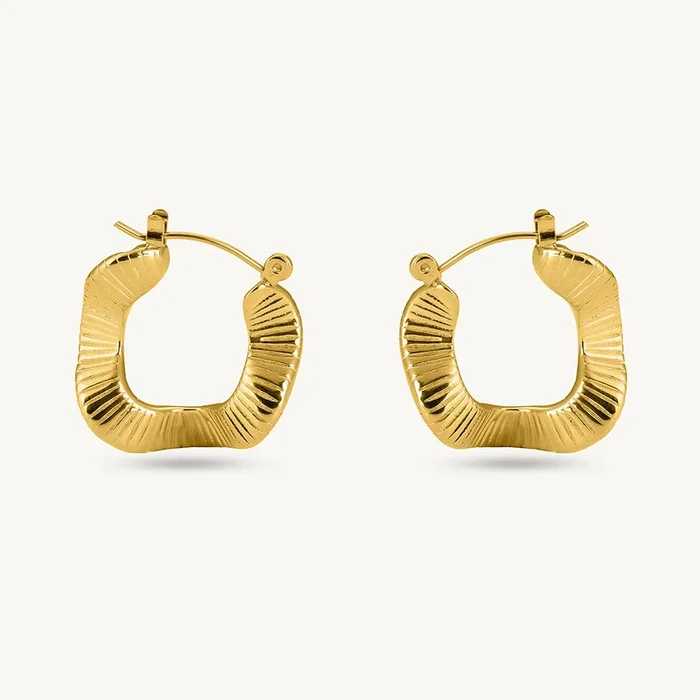 Gold Ribbed Hoop Earrings