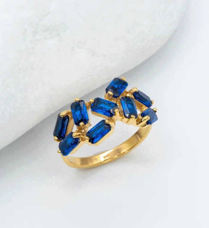 Gold Sapphire Ring, Blue Baguette Ring, September Birthstone Ring