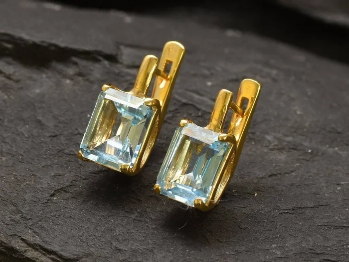 Gold Topaz Earrings – Dainty Square Earrings – Blue Drop Earrings
