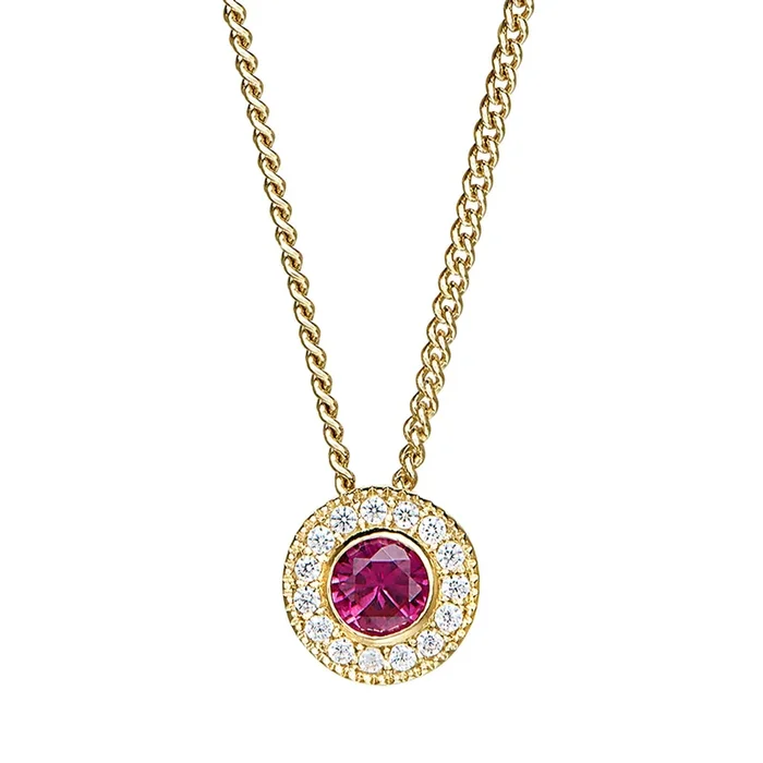 Gold Vermeil July Birthstone Simulated Ruby Halo Pendant