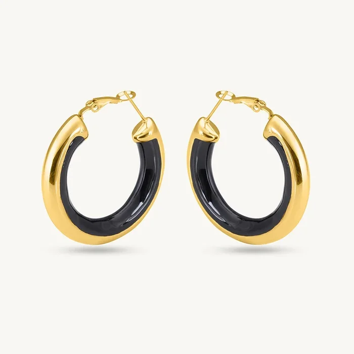 Golden Black Hoop Earrings