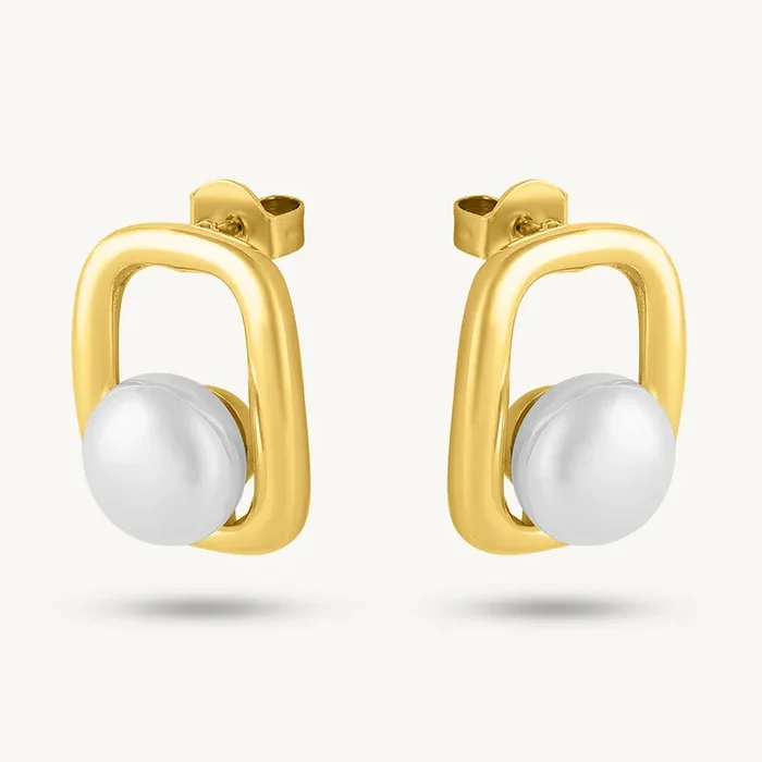 Golden Cage Pearl Earrings