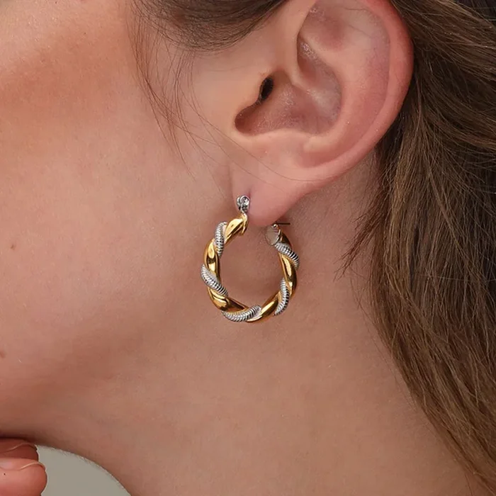 Golden Silver Twisted Hoop Earrings