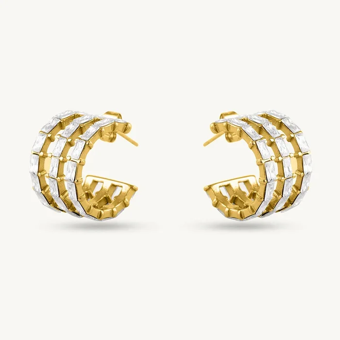 Golden Stripes Stone Stud Earrings