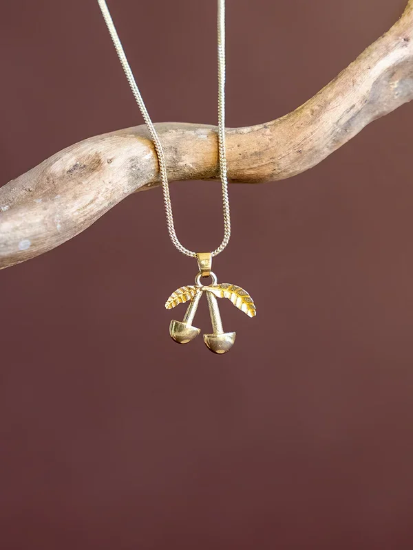 Golden Twin Cherries Brass Necklace (Anti Tarnish)
