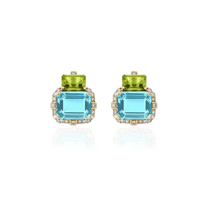 Goshwara 2-Stone Blue Topaz & Peridot 18K Gold Earrings