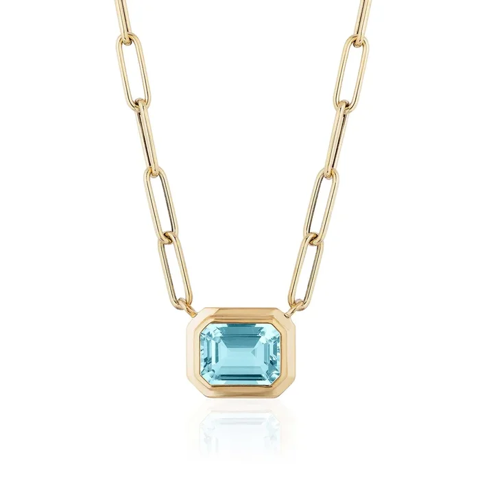 Goshwara Emerald-Cut Aquamarine 18K Gold Pendant Necklace