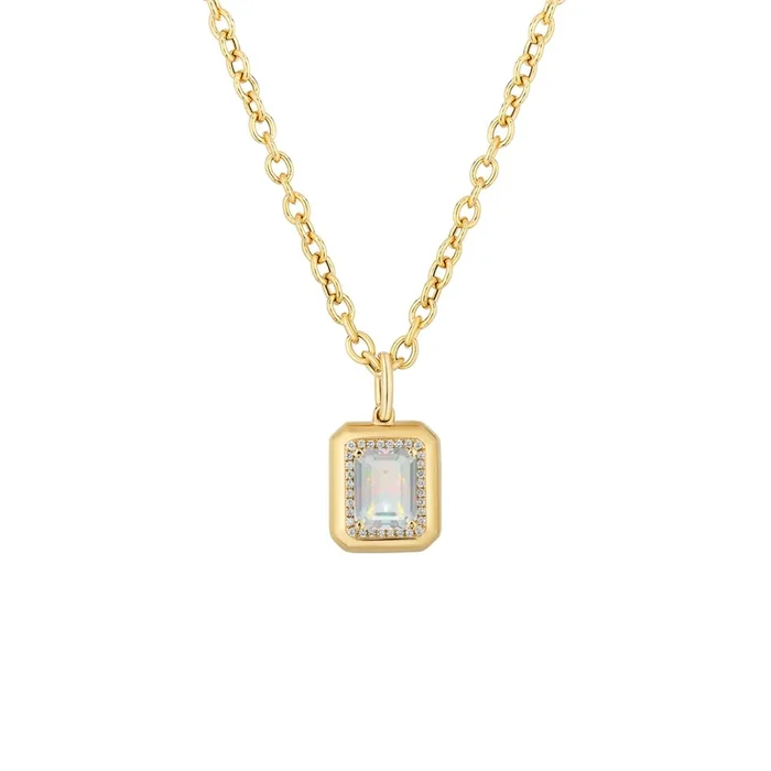 Goshwara Emerald-Cut Opal & Diamond 18K Gold Pendant Necklace