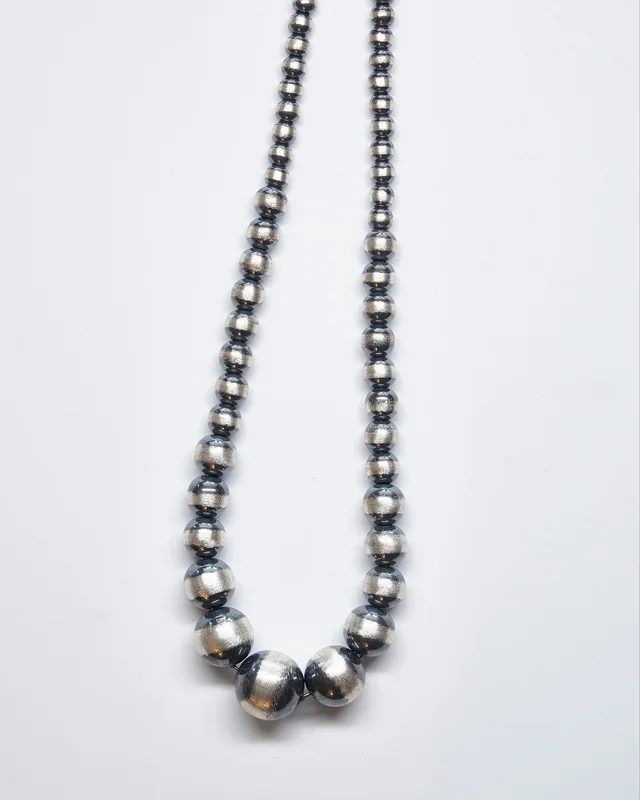 Graduated Oxidized Sterling Silver Beaded Necklace