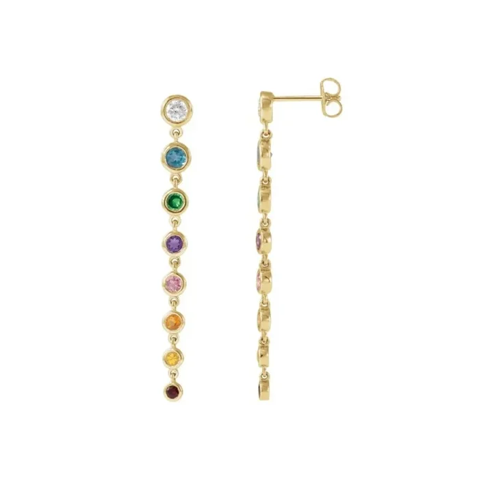 Graduated Rainbow Gemstone Drop Earrings – Bold Color, Timeless Elegance